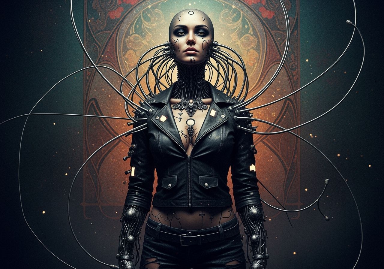 Trans-Human Female in Art Nouveau Cyberpunk Style