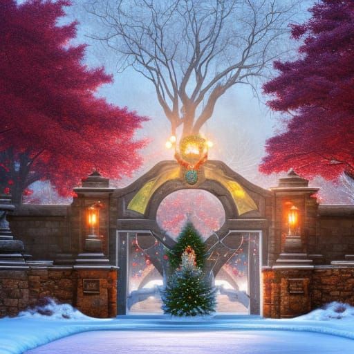 Christmas Ice Rink with Dragon Gate, Hyperdetailed Art