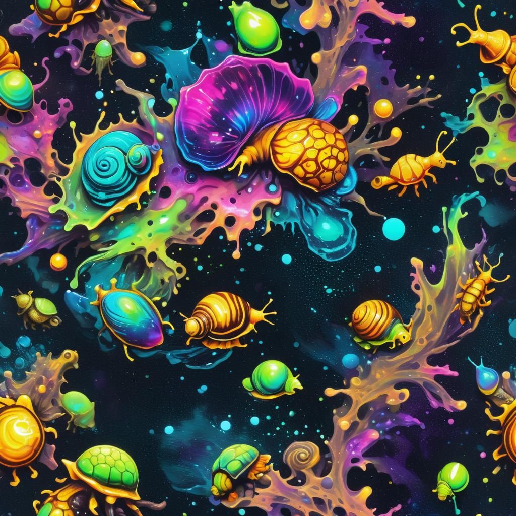Bioluminescent Swarm in Psychedelic Neon Splatter Art