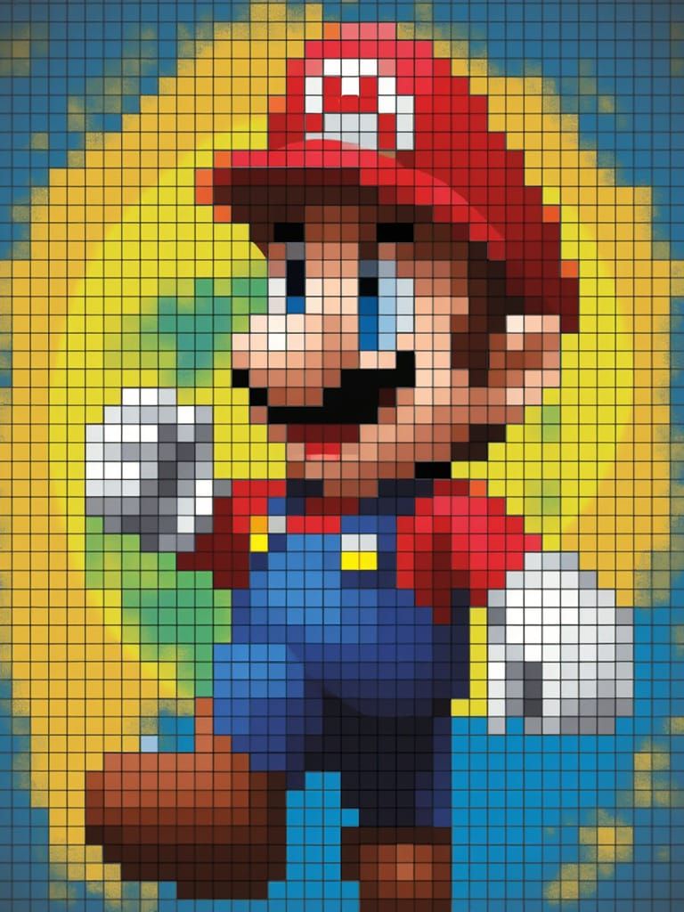 Mario in Tempera Glitch Art Style