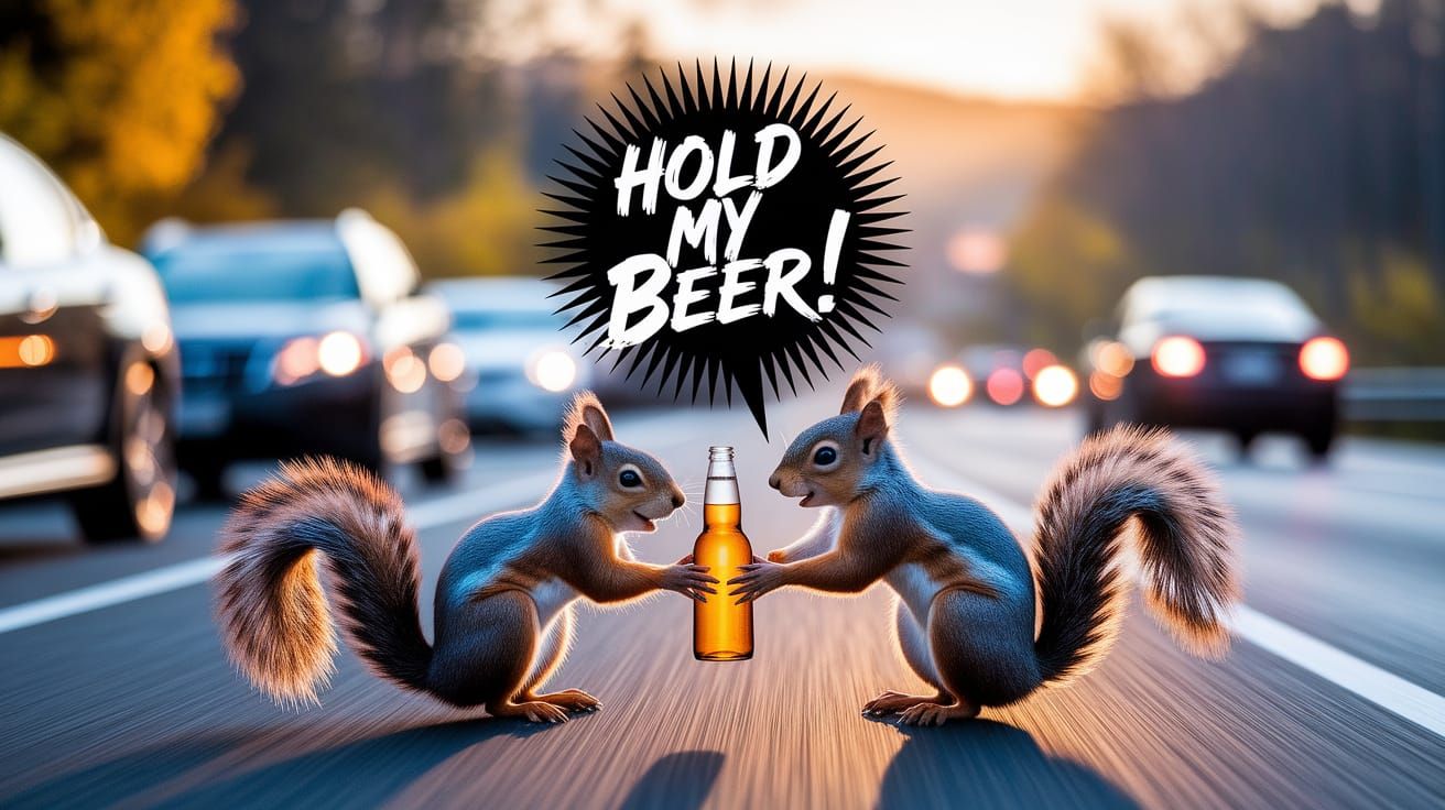 Squirrelly Daredevils: Holding the Beer by the Highway