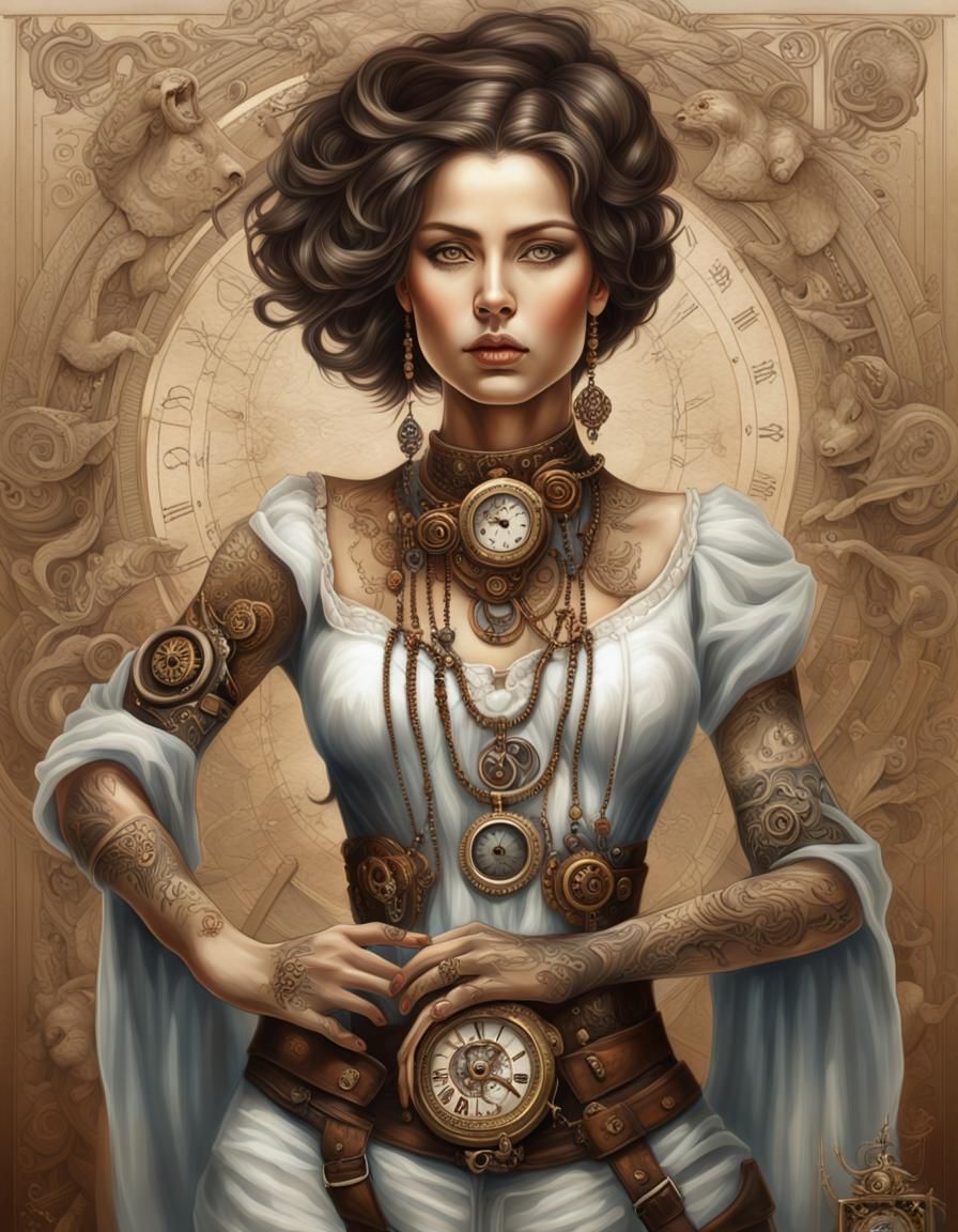 Steampunk Woman with Chicano Body Art Digital Painting