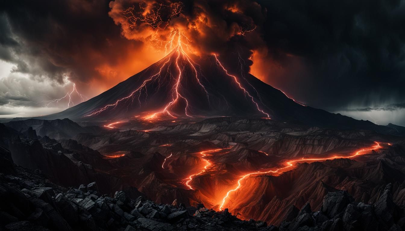 Apocalyptic Volcano Eruption with Lightning