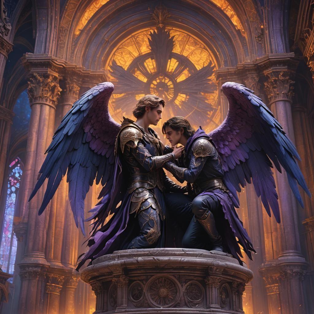 Evil Angel and Lover in Gothic Setting