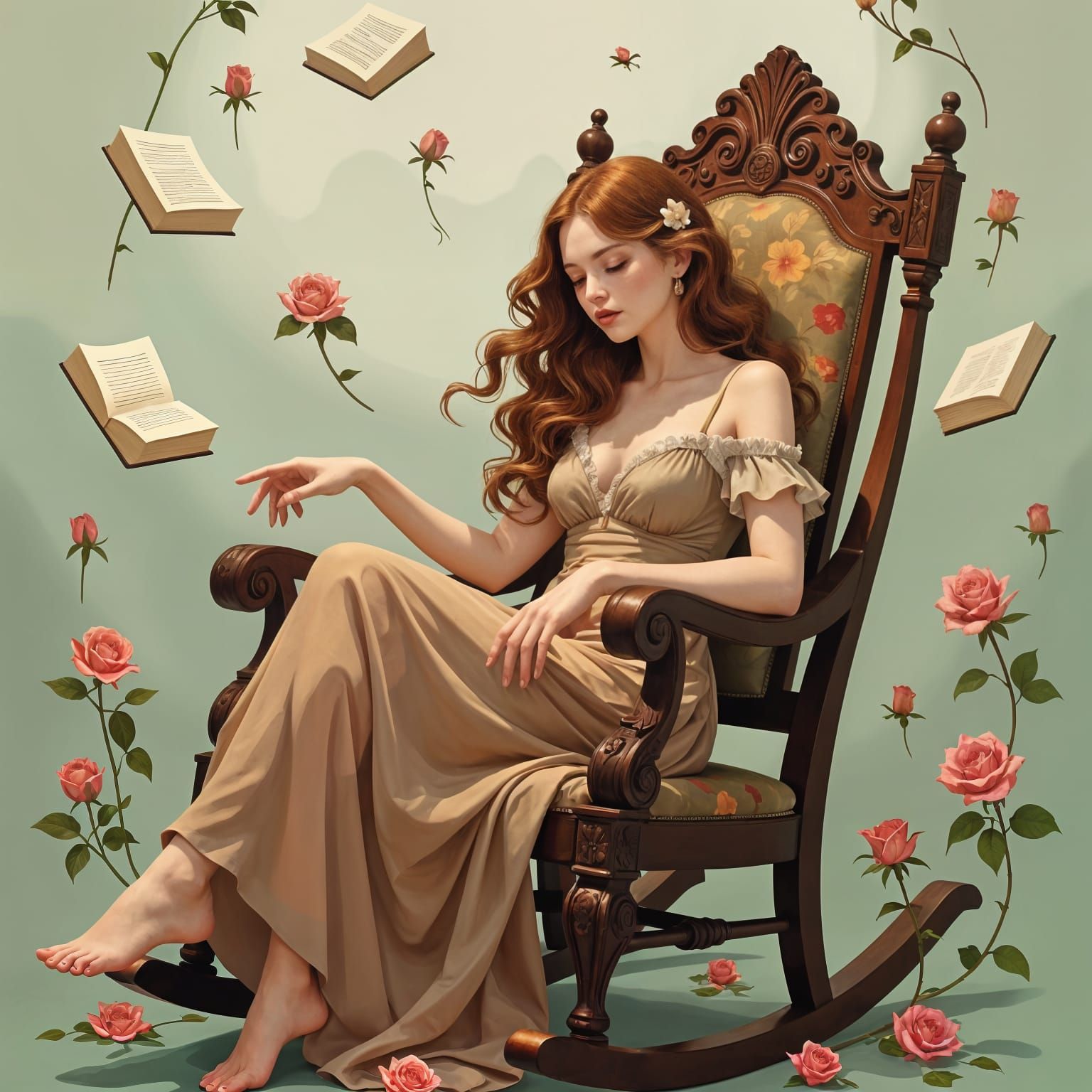 Melancholic Woman in Dreamscape, James Jean Style