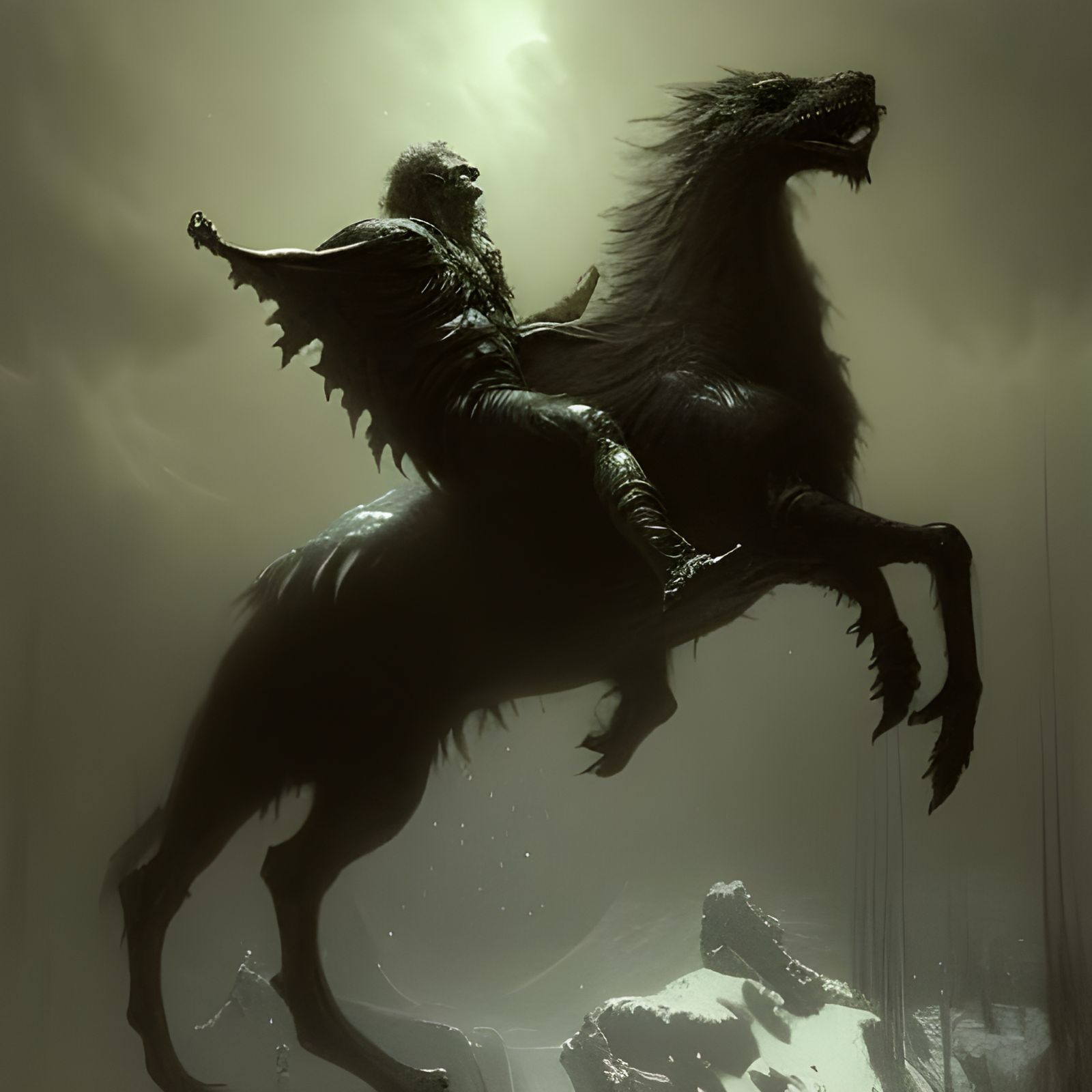 Terrifying Ice Beast in Engraving Style