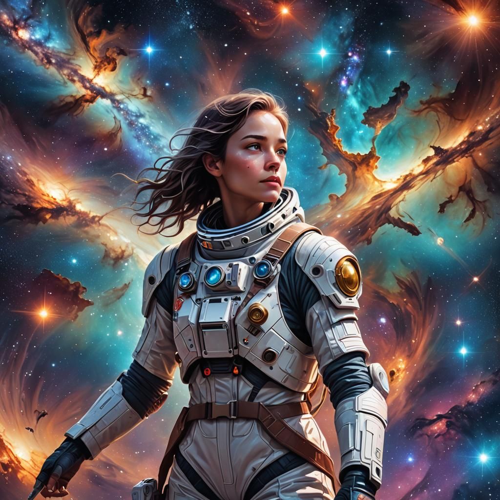 Astronaut's Galactic Journey: Holographic Cosmic Illustratio...