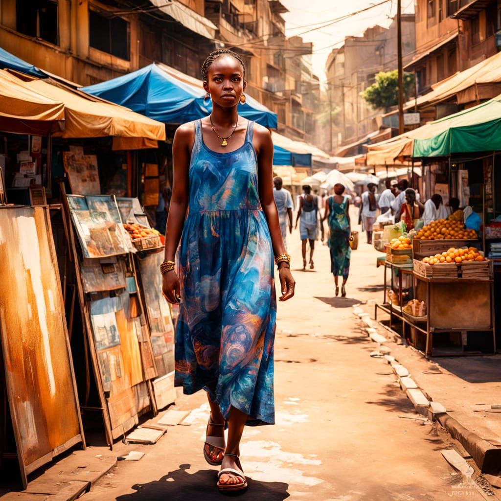Nairobi Woman in Sundress: Impressionistic Urban Portrait