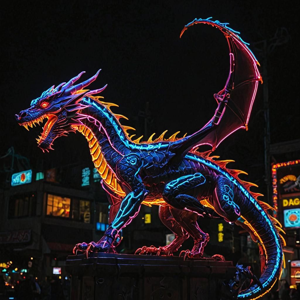 Neon Dragon Illuminated by Vibrant Lights