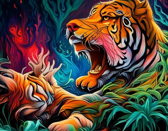 Tiger-Deer Hybrid in Graffiti Street Art Style