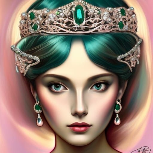 Woman with Jeweled Tiara Portrait in Ethereal Style