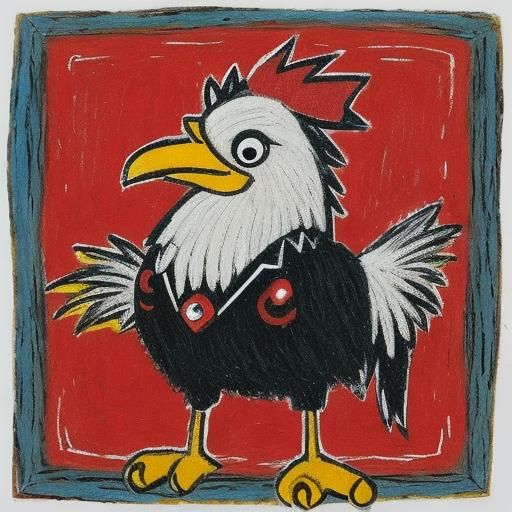 Naive Rooster Drawing in Art Brut Style