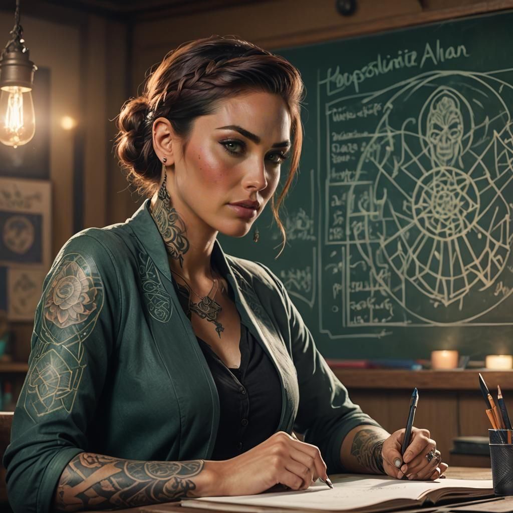 Tattooed Teacher Leading Classroom with Confidence