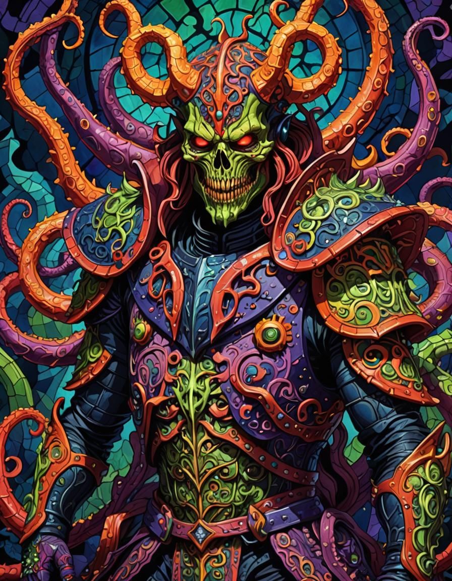 Fauvist Tentacle Demon Knight in Detailed Armor