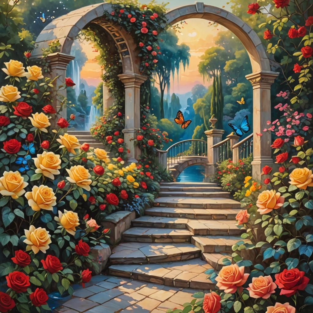 Garden Path with Roses: An Oil Painting