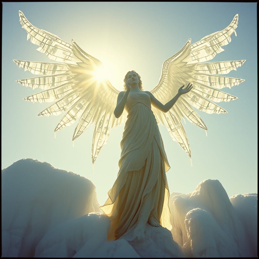 Melting Angel Ice Sculpture in Surreal Style