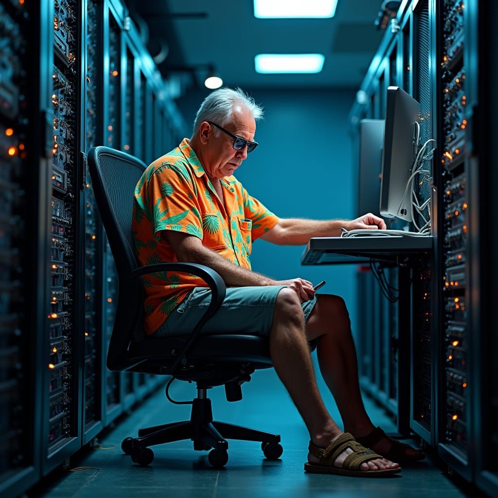 Data Center IT Professional in Surreal Sci-Fi Style