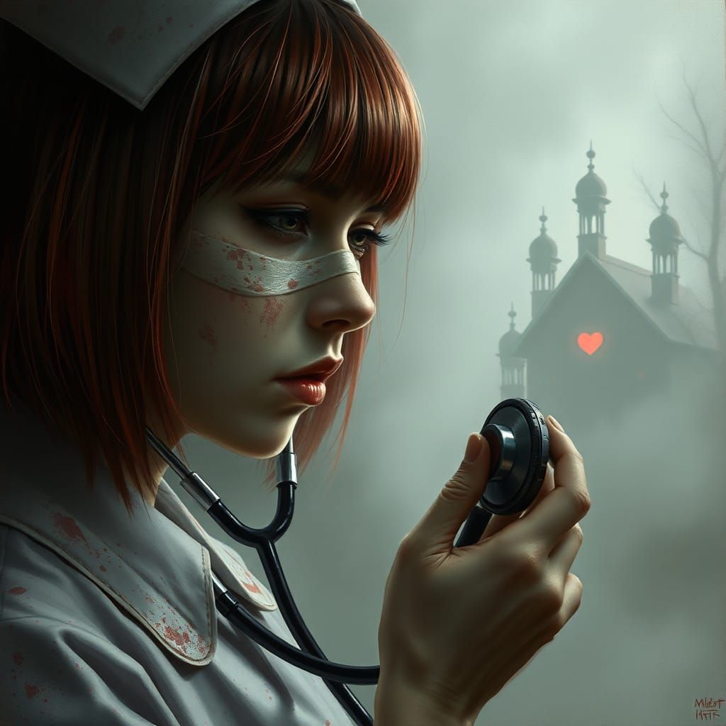 Ethereal Nurse in Silent Hill Inspired Painting