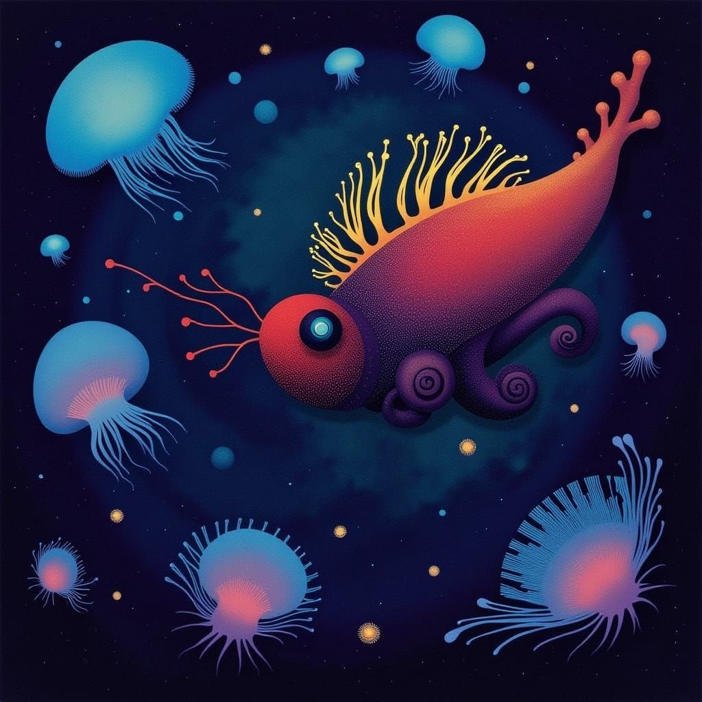 Bioluminescent Deep Sea Creature in Digital Painting Style