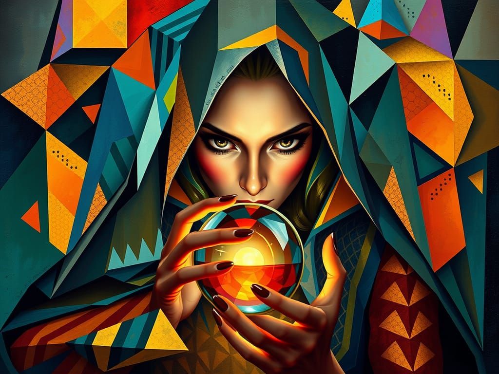 Neo-Cubist Fortune Teller in Art Deco Style