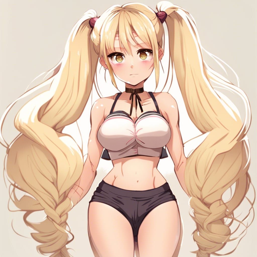 Anime Girl with Blonde Hair and Exaggerated Features