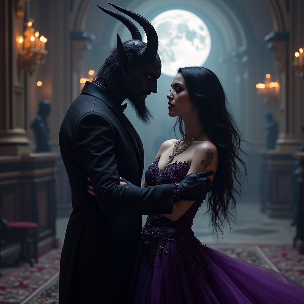 Krampus and Vampire Dance in Gothic Ballroom