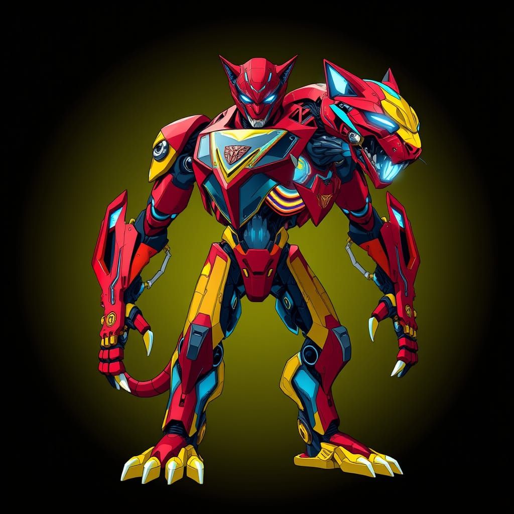 Cybernetic Jaguar in Vibrant, Angular Armor