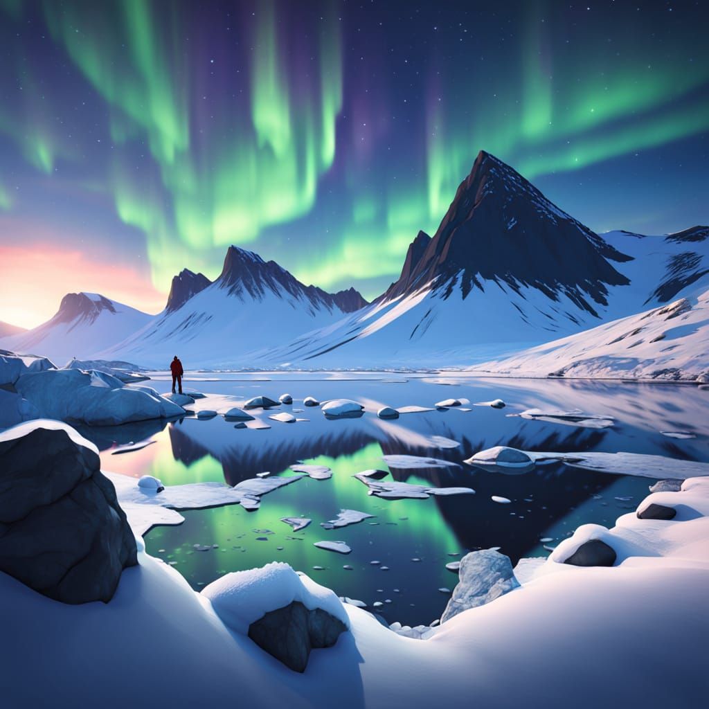 Surreal Winter Landscape Illuminated by Aurora Borealis