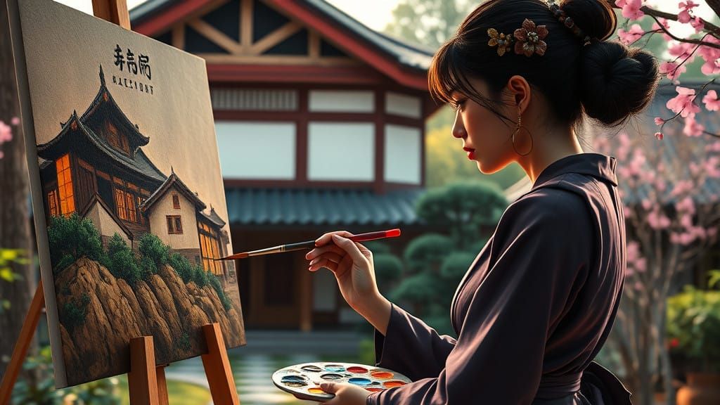Elegant Artist Paints Traditional Japanese House in Stunning...
