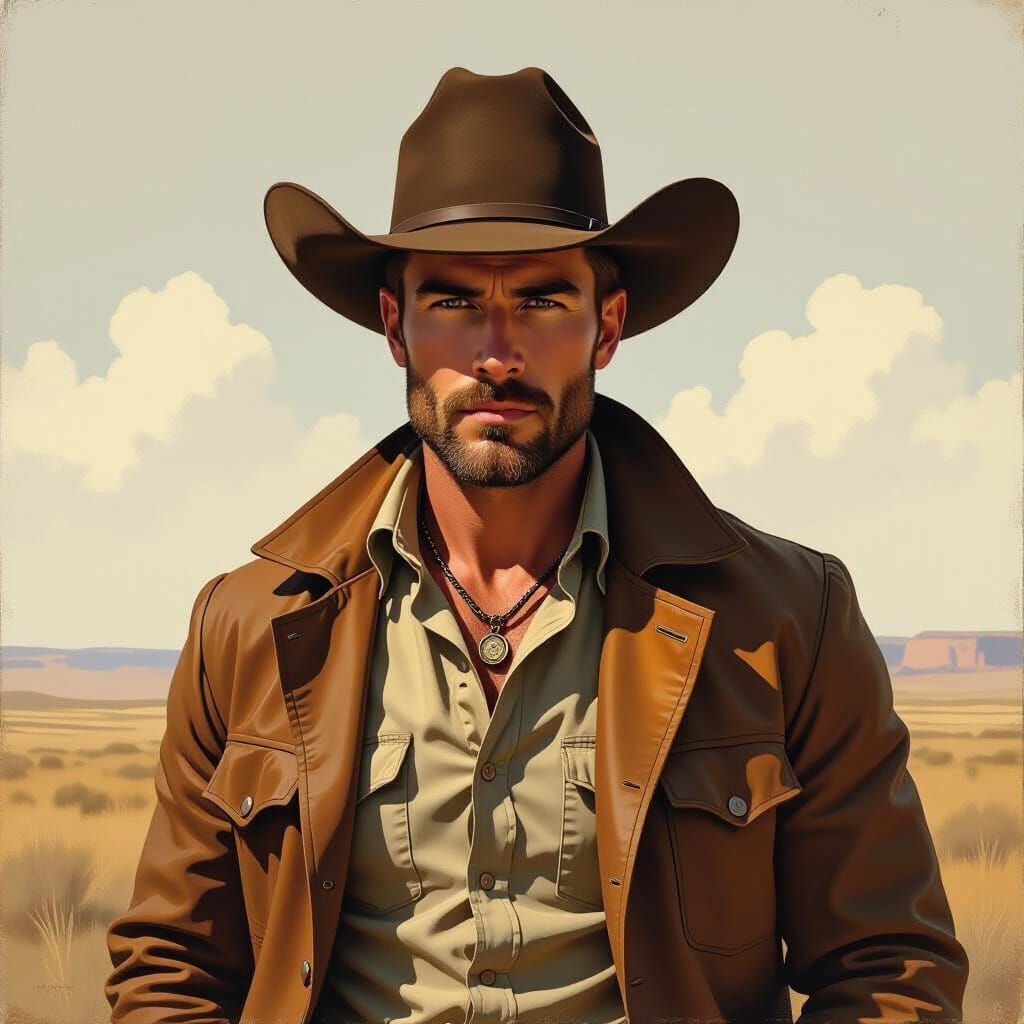Cowboy in Western Landscape, Remington Style