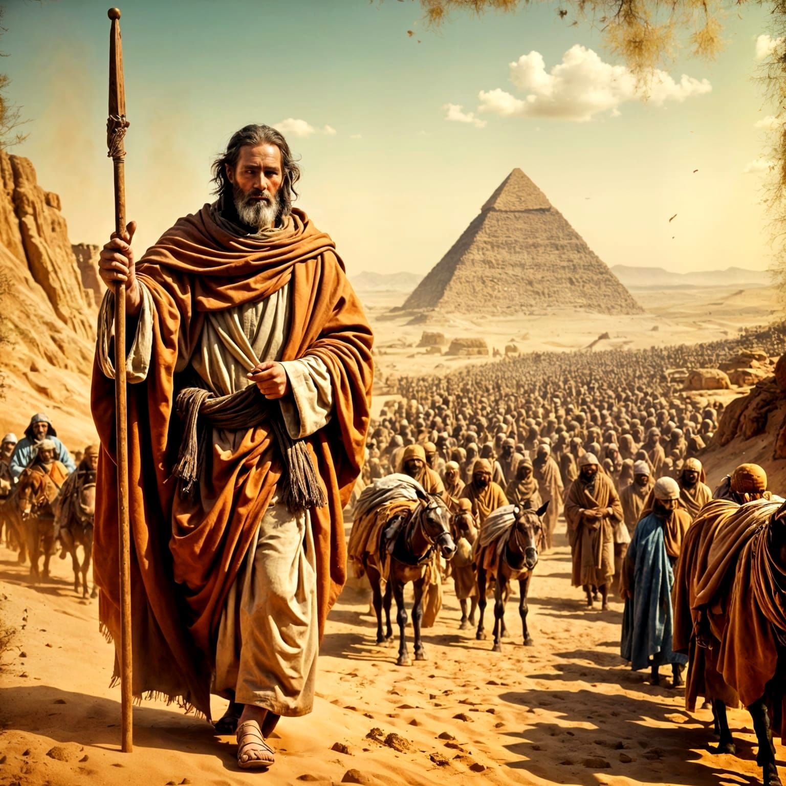 Moses Leads Israelites Out of Egypt in Oil Painting
