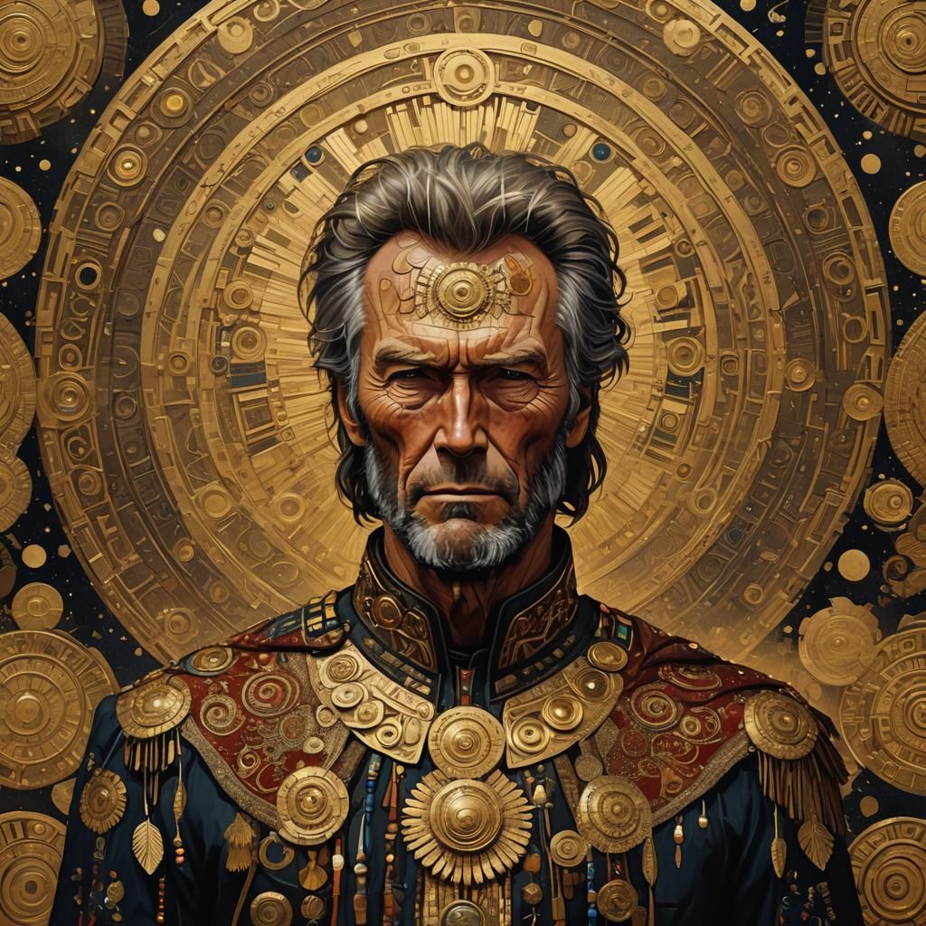 Clint Eastwood Icon in Gustav Klimt Style