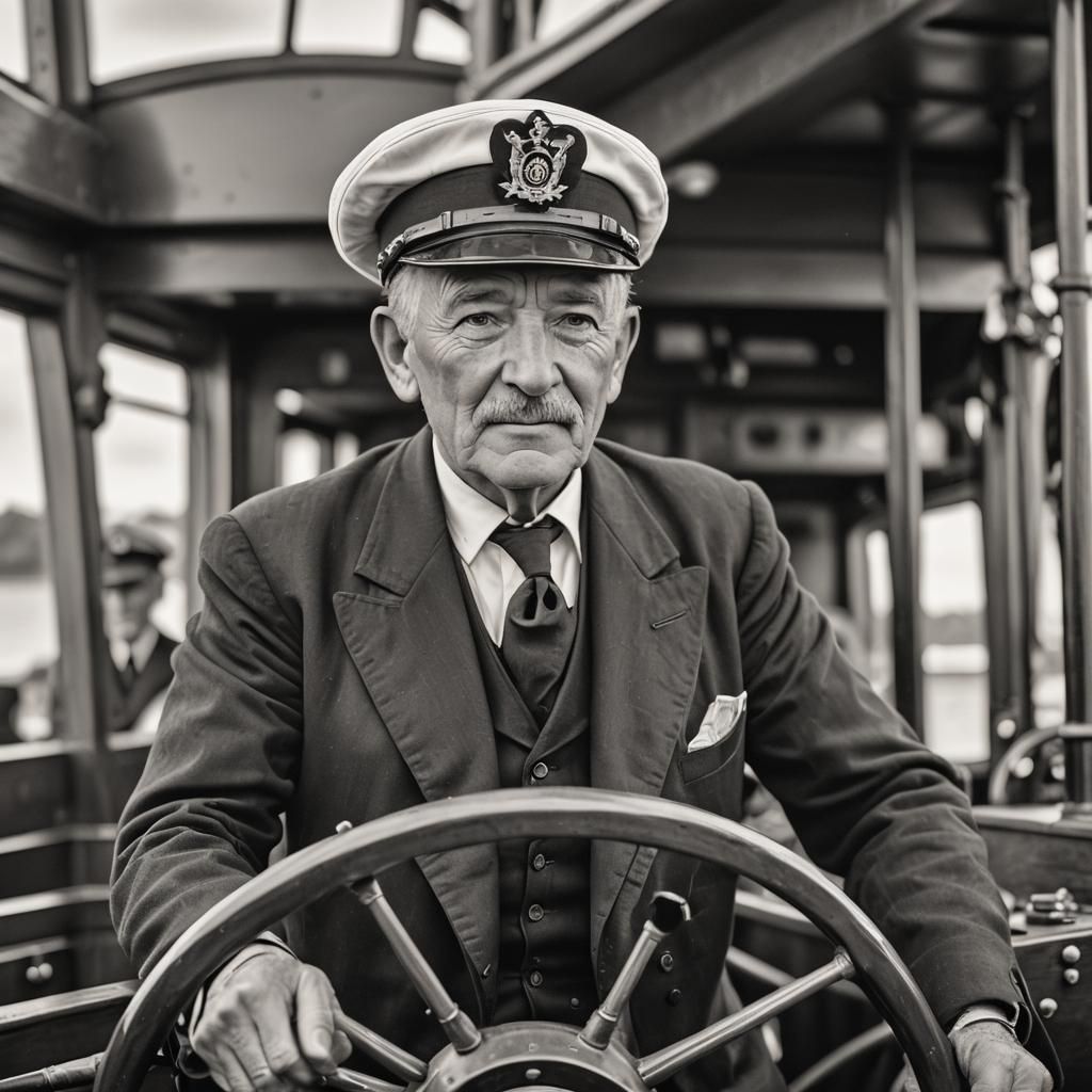 Captain Livingstone at the Wheel of the SS Lagoona