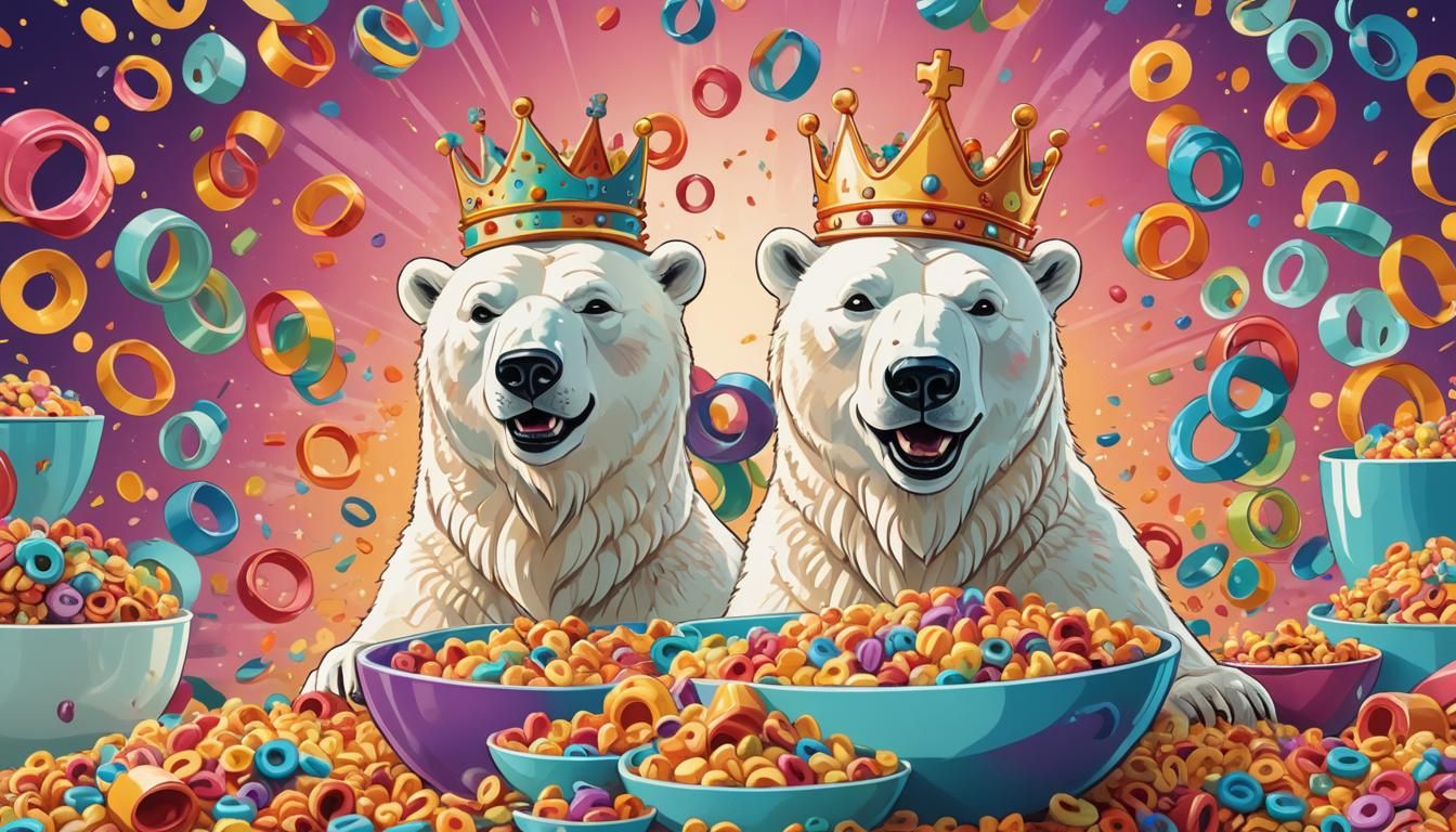 Cartoon Polar Bear with Cereal in Comic Book Style