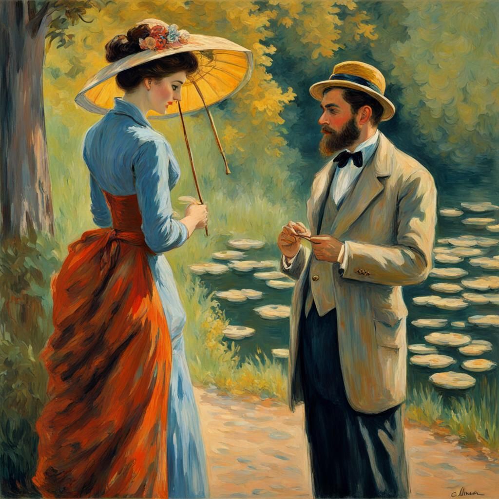 Young Men Admiring Woman in Expressionist Style