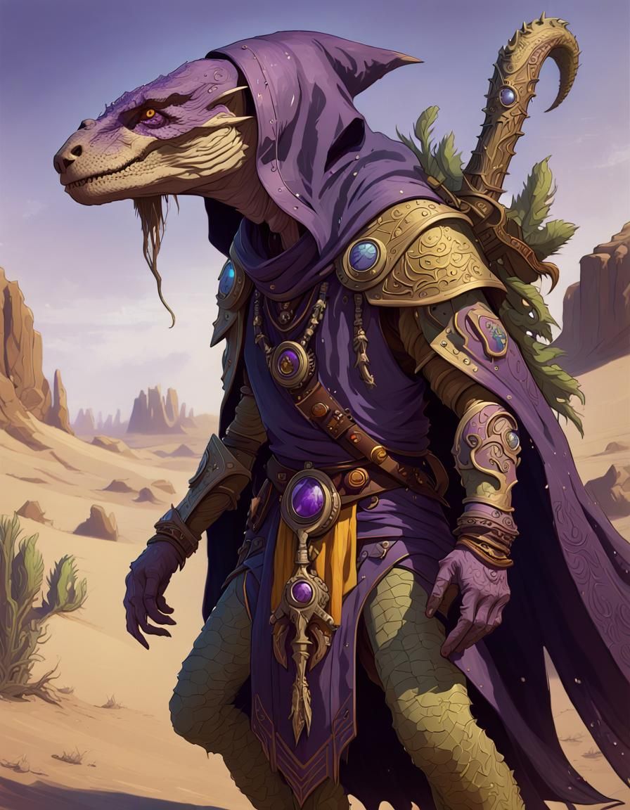 Desert Reptile Druid in Dark Fantasy Style