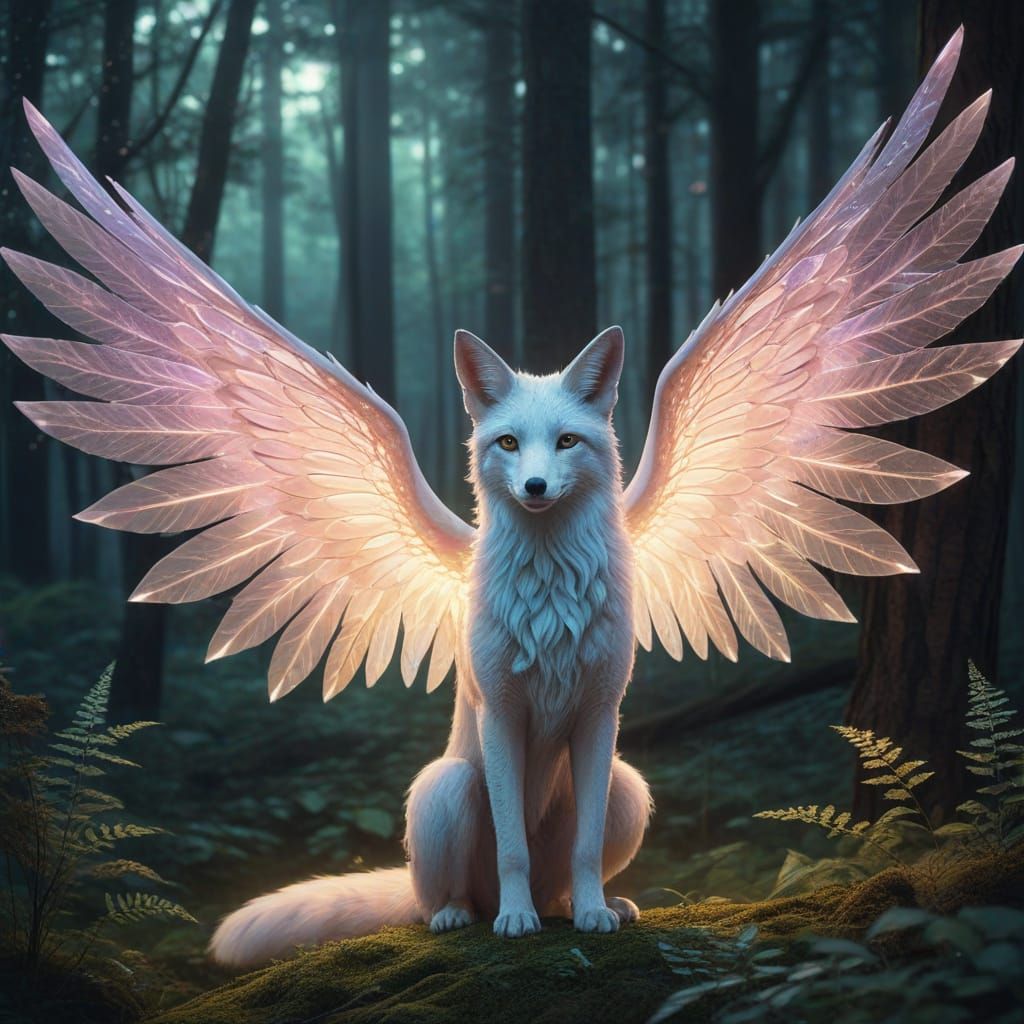 Luminawing in Shimmering Forest, Fantasy Illustration