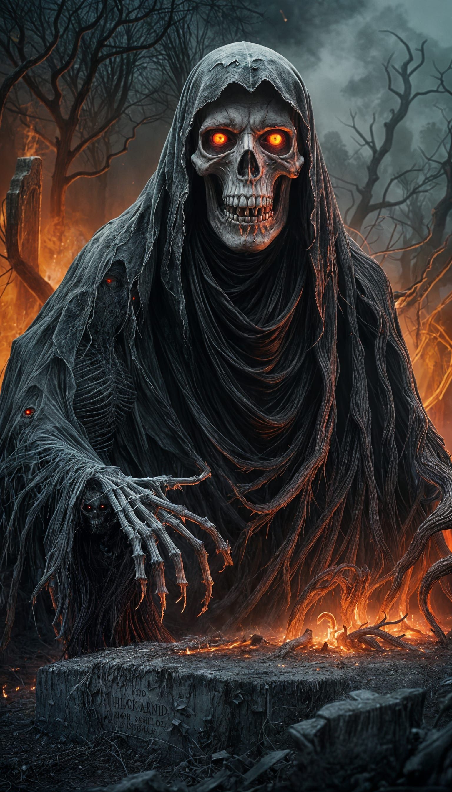 Terrifying Ghost Portrait in Moonlit Graveyard