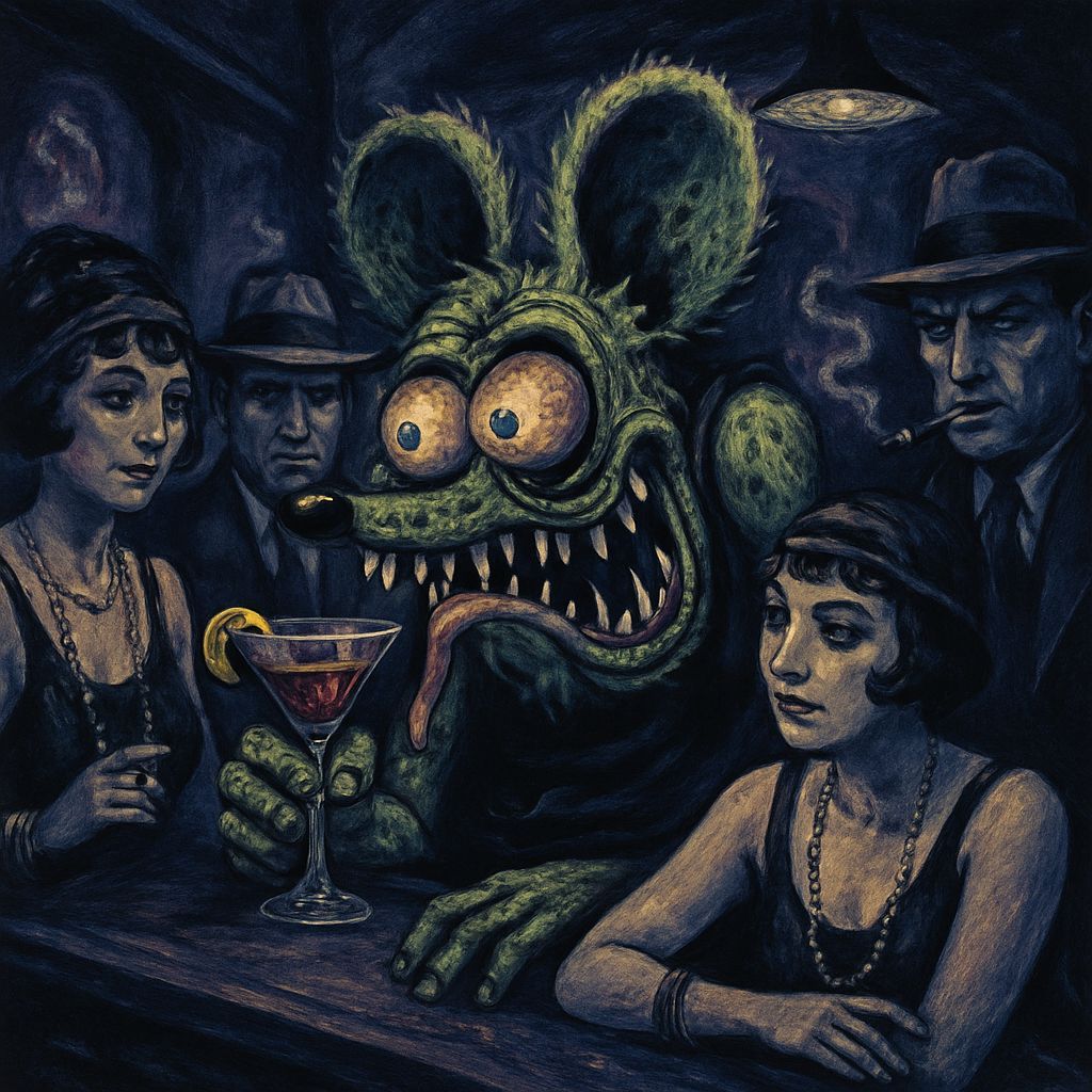 Rat Fink Monster in Film Noir Speakeasy