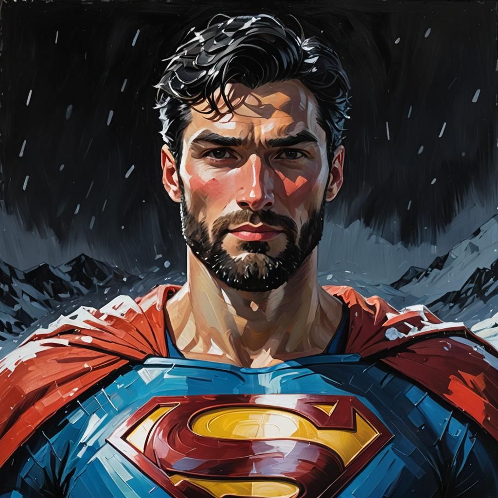 Superman Portrait in Expressionist Oil Painting Style