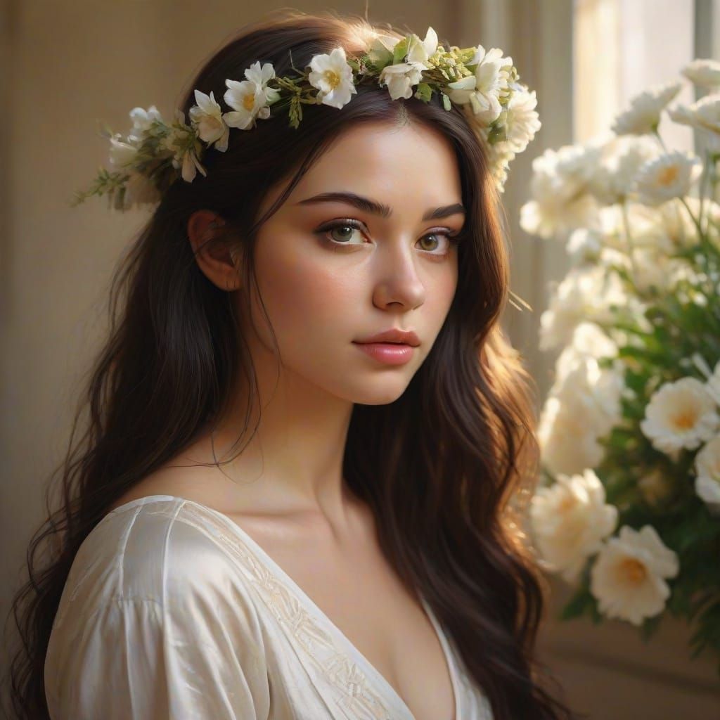 Young Woman Portrait in Realistic Oil Painting Style