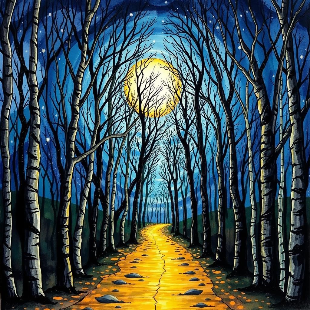 Moonlit Arabesque Forest in Impasto Alcohol Ink