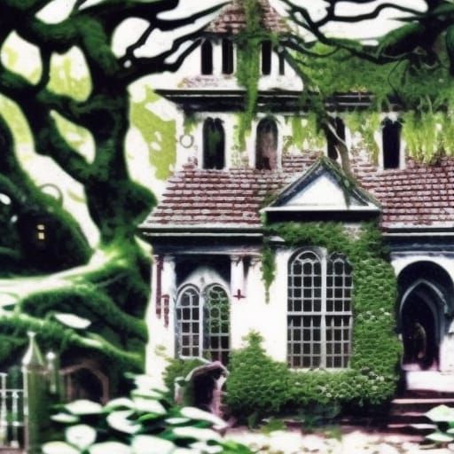 Moss and overgrown Ivy gothic house