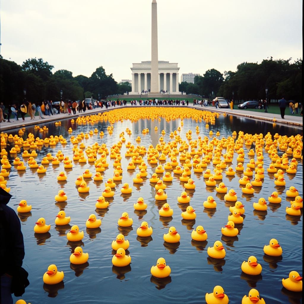 Rubber Duckies March for Peace in Hyper Real 1970's Style