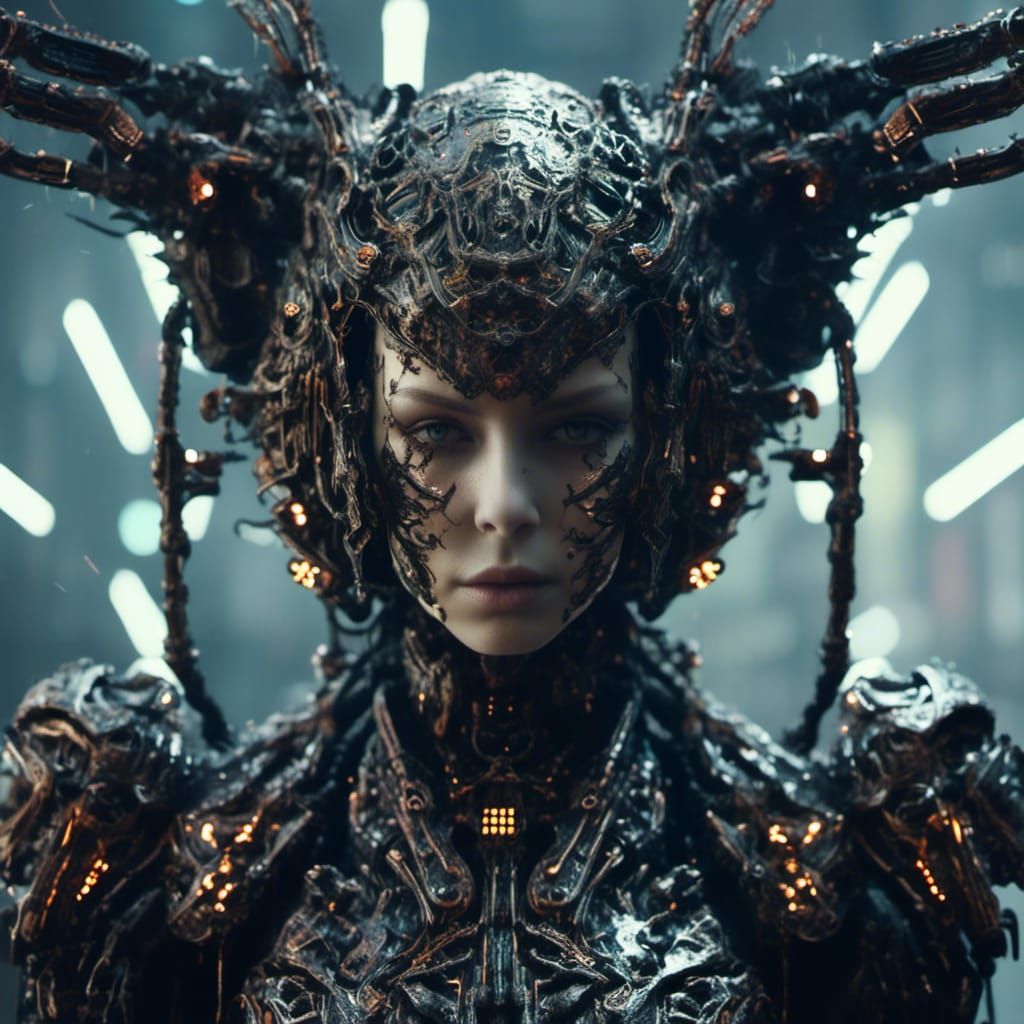 Cyberpunk Mech Pilot Portrait in Abstract Style