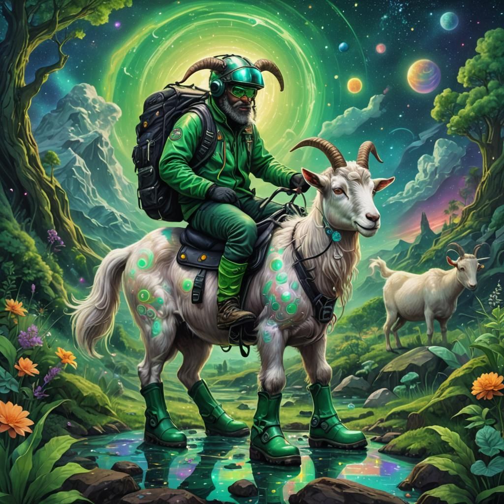 Oompa Loompa Biker with Goat, Astral Illustration