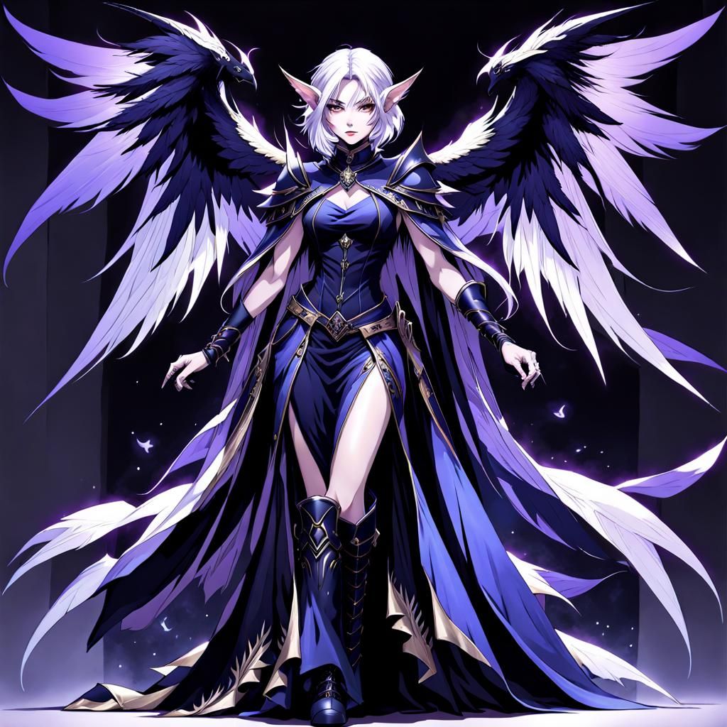 Anime Drow Elf with Harpy Wings and Corset