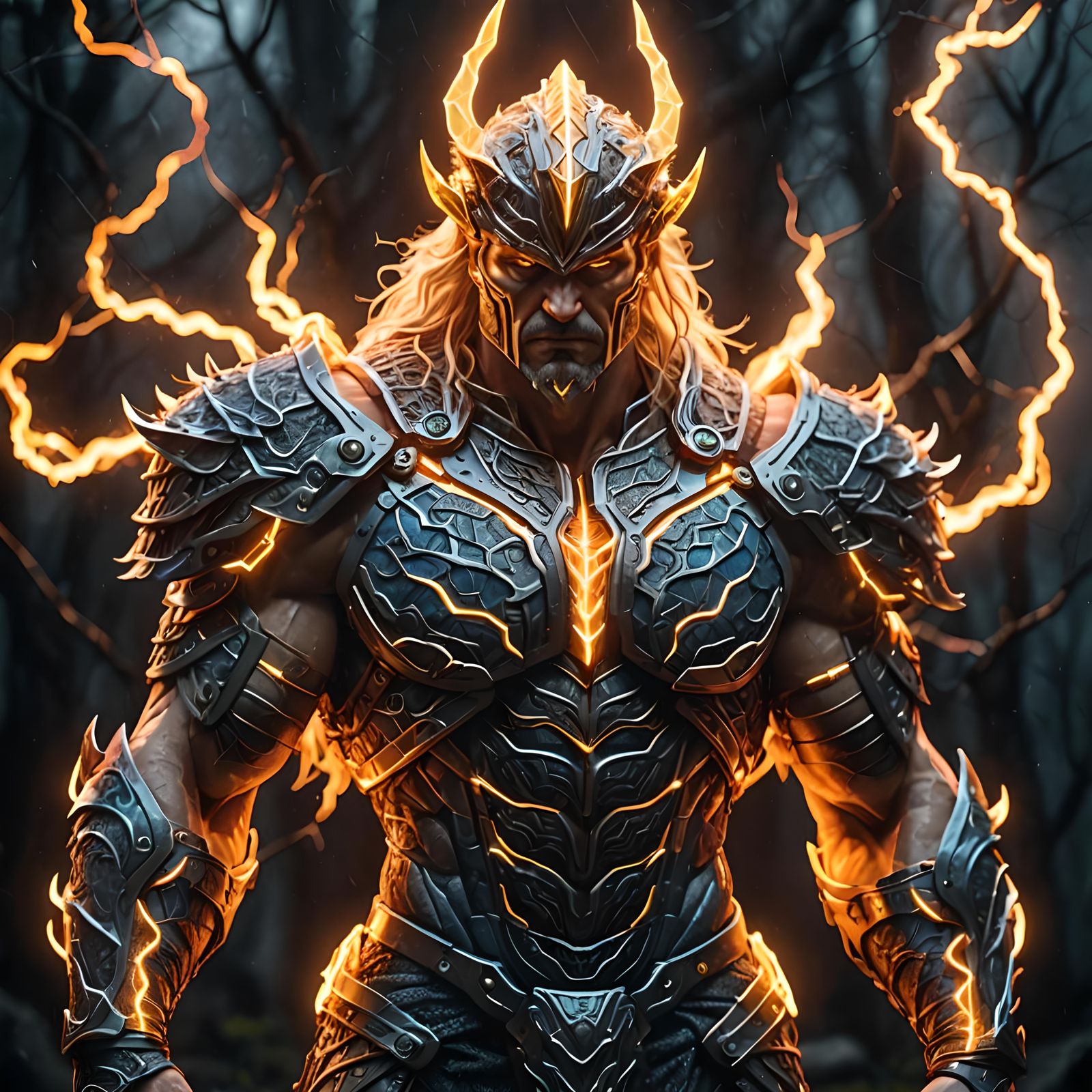Muscular Armored Slavic God of Lightning: 3D Mesh