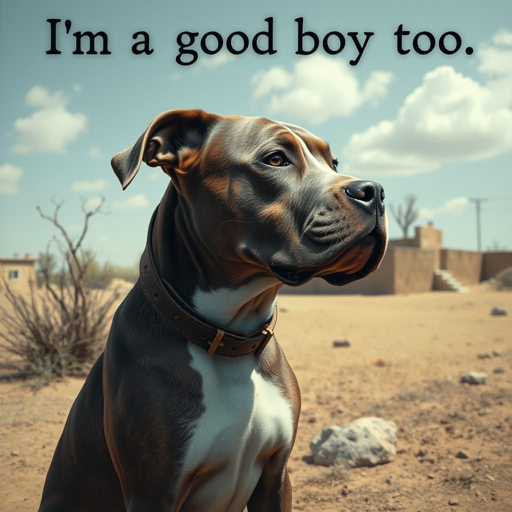 Young Pitbull Terrier in Desolate Garden, Embracing Sorrow