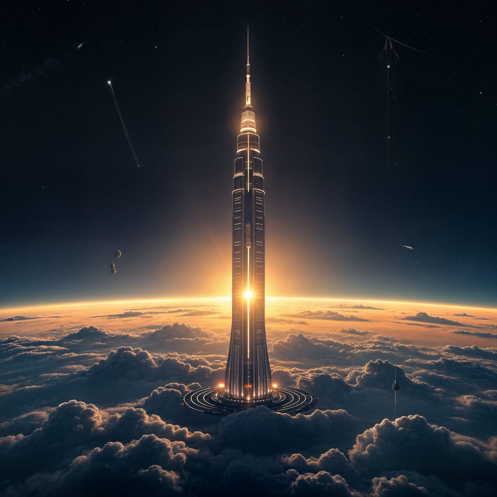 Futuristic Space Elevator Ascends From Earth to Orbit
